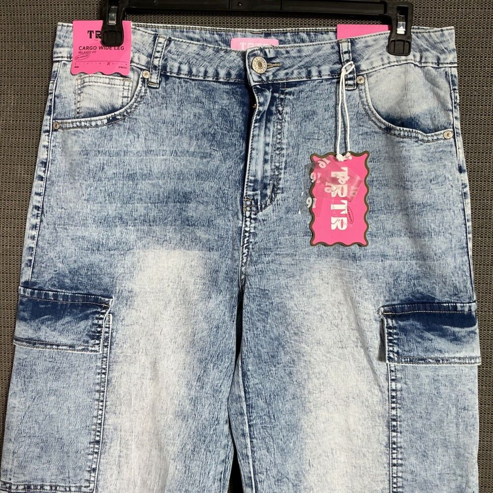 TRTR Women's Size 16 Cargo Wide Leg Relaxed Fit Baggy Acid Wash Denim Jeans - Picture 12 of 12